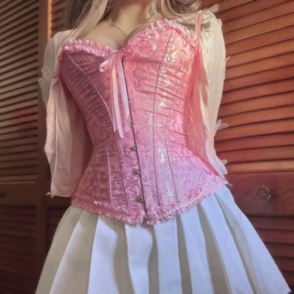 pink corset bow sweetheart renaissance style size small-6xl - Picture 2 of 10